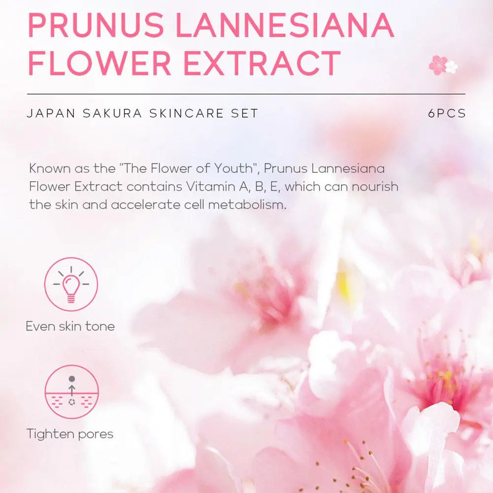 Sakura 6-Piece Skincare Set – Hydrating Face Cream, Serum & Toner