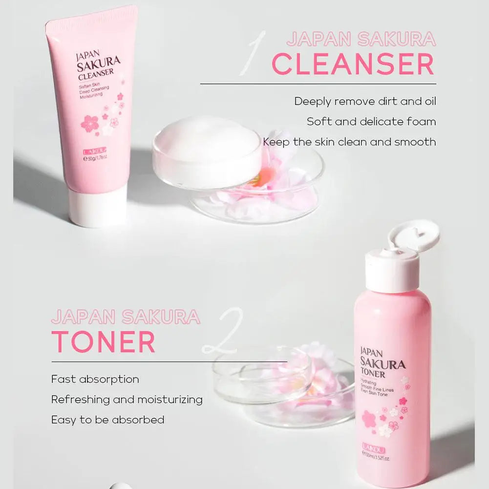 Sakura 6-Piece Skincare Set – Hydrating Face Cream, Serum & Toner