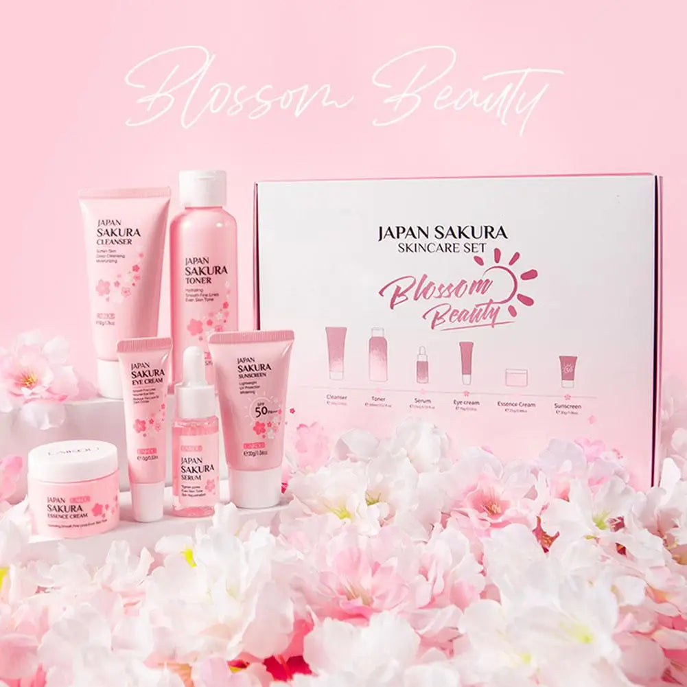 Sakura 6-Piece Skincare Set – Hydrating Face Cream, Serum & Toner