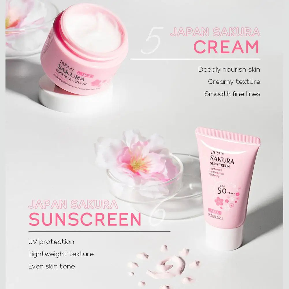 Sakura 6-Piece Skincare Set – Hydrating Face Cream, Serum & Toner