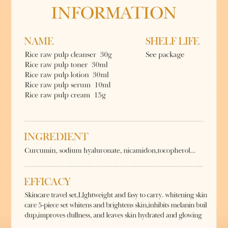 BIOAQUA Rice Raw Whitening 5-Piece Skincare Set – Brighten & Hydrate