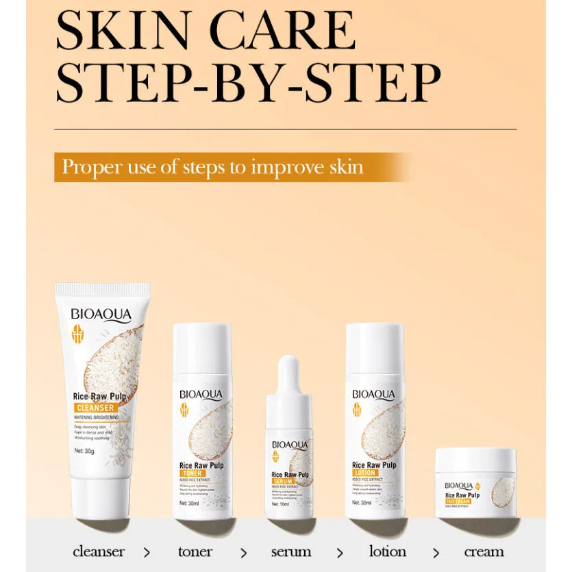 BIOAQUA Rice Raw Whitening 5-Piece Skincare Set – Brighten & Hydrate