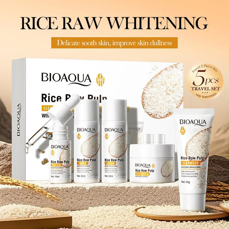 BIOAQUA Rice Raw Whitening 5-Piece Skincare Set – Brighten & Hydrate