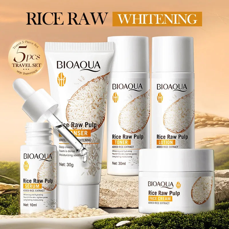 BIOAQUA Rice Raw Whitening 5-Piece Skincare Set – Brighten & Hydrate